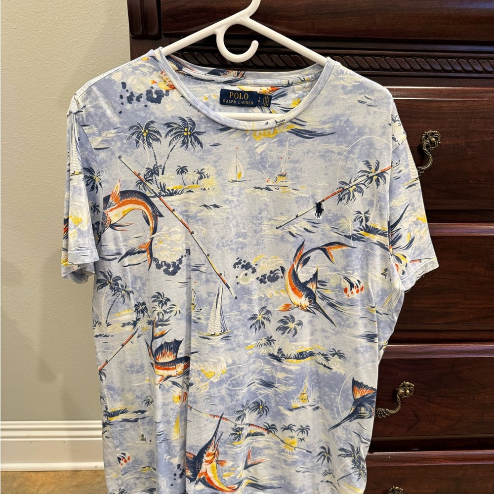 Polo by Ralph Lauren Light Blue Tropical Fishing Print Short Sleeve Tee
